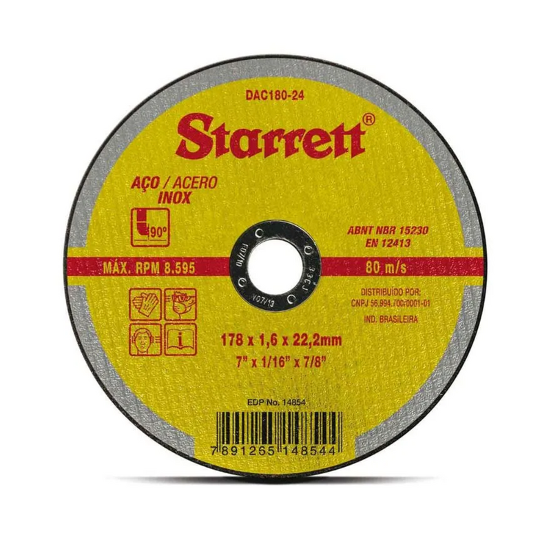 DISCO CORTE ACO INOX 7X1,6MM X 7/8 (406985) STARRET