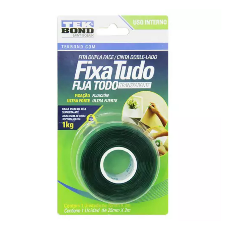 FITA DUPLA FACE FIXA TUDO 25X2MT USO INTERNO TEKBOND